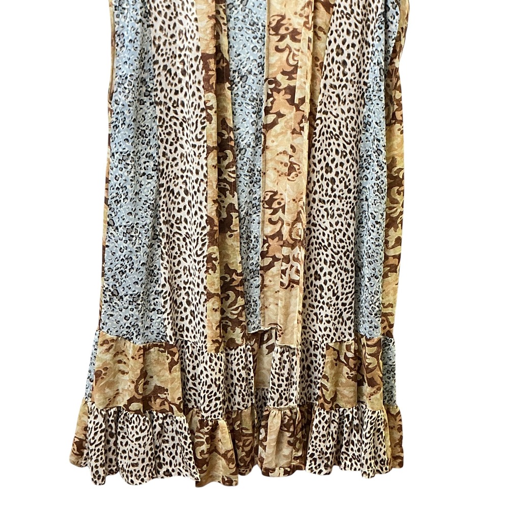 Kori Mixed Leopard Paisley Patchwork Ruffle Duster Vest Brown Blue ML B6888 - Picture 4 of 9